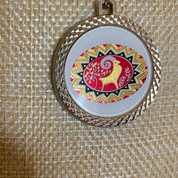 Double Sided Gold Necklace with Mountain Goat (Capricorn) and Egg motif - Picture 6 of 9